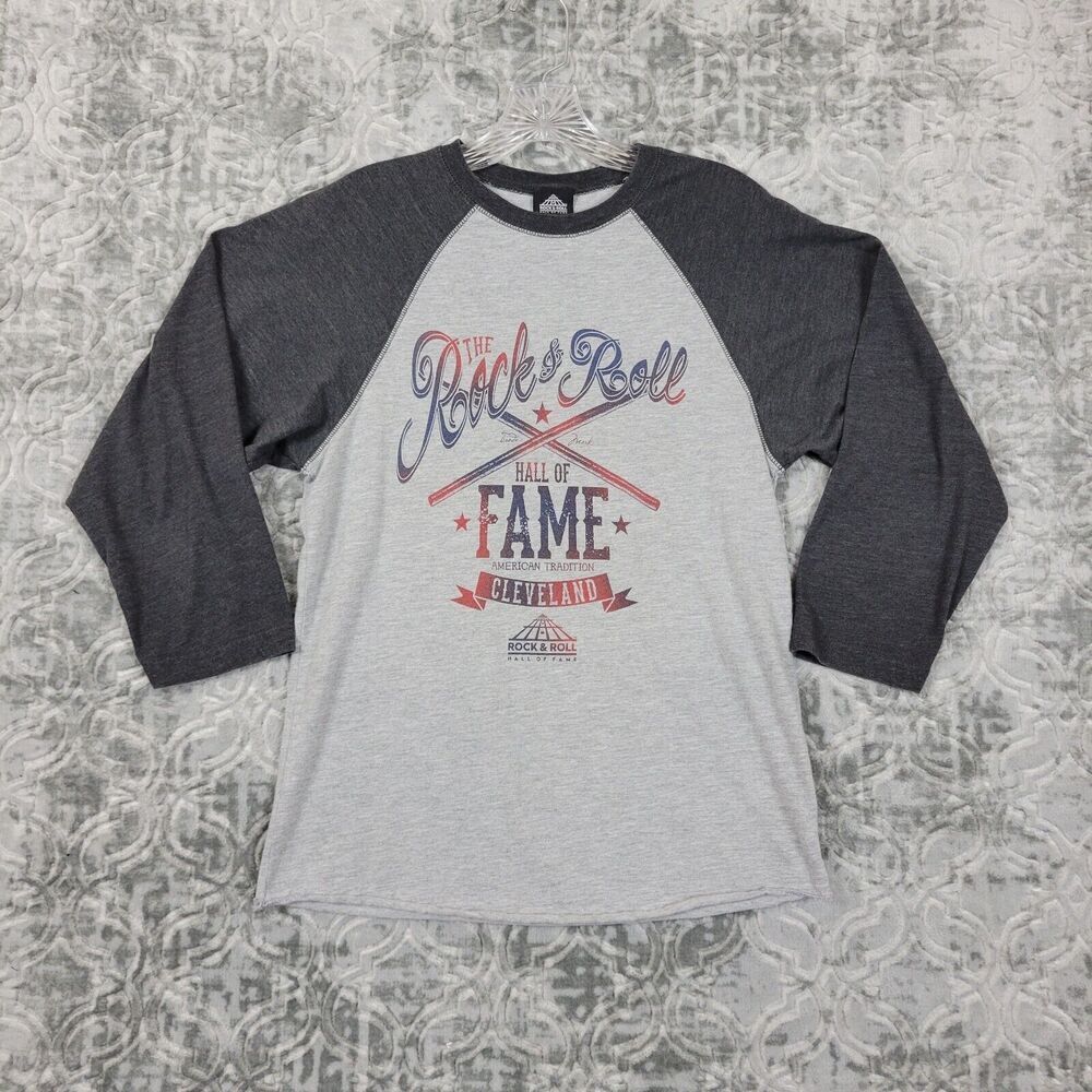 Vintage Rock And Roll Hall Of Fame Shirt Mens Small Gray 3/4 Sleeve Baseball T